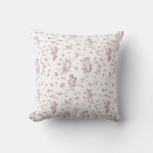 Elegante Cupido Engelen Roze Wit Bloemen Toile Kussen