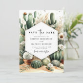 Elegante Custom Cactus bruiloft Save The Date (Staand voorkant)
