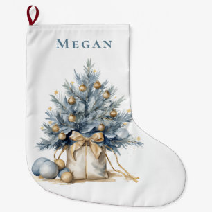 Elegante Custom Christmas Tree Gold Blue Waterverf Grote Kerstsok