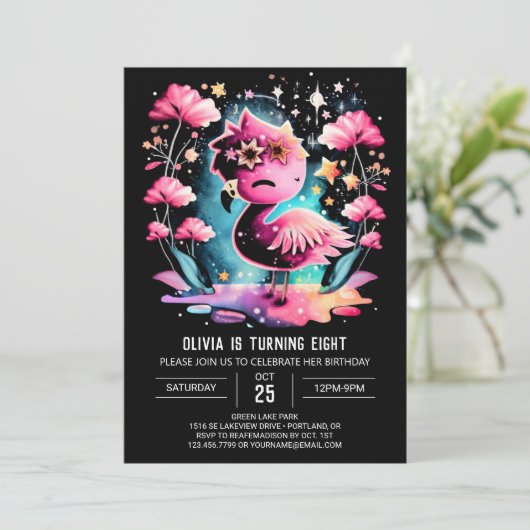 Elegante Custom Flamingo Verjaardag Kaart (Staand voorkant)