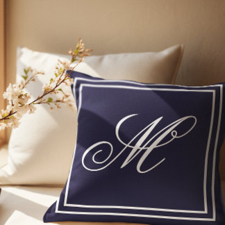 Elegante Custom Monogram Navy Throw Kussen