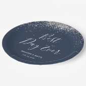 Elegante Custom Navy Blue Silver Glitter Confetti Papieren Bordje (Gekanteld)