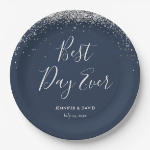 Elegante Custom Navy Blue Silver Glitter Confetti Papieren Bordje