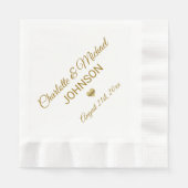Elegante Custom Wit Goud Kleur Hart Wedding Servet (Voorkant)