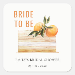 Elegante Cute Boho Sinaasappel Fruit Cake Bruidsdo Vierkante Sticker