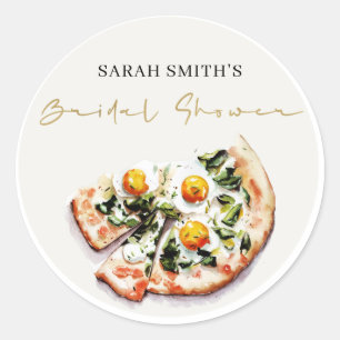 Elegante Cute Ei Basilicum Pizza Bruiloft Feest Ronde Sticker