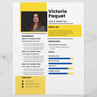 Elegante CV-SJABLOON Aanpasbaar Foto Geel Briefhoofd