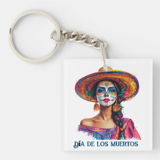 Elegante Dag van de Dode Suiker Schedel Dame Kleur Sleutelhanger (Voorkant)