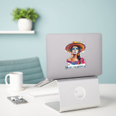 Elegante Dag van de Dode Suiker Schedel Dame Kleur Sticker (Laptop op bureau)