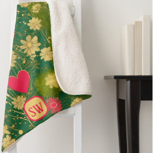 Elegante Dag van de Valentijn, monogram, mos Sherpa Deken