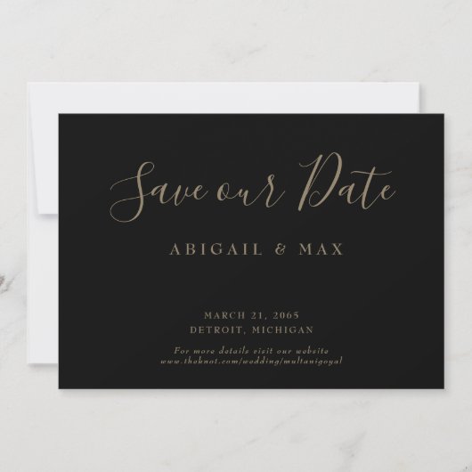 Elegante dag zwart goud tekst glam opslaan onze da save the date (Voorkant)