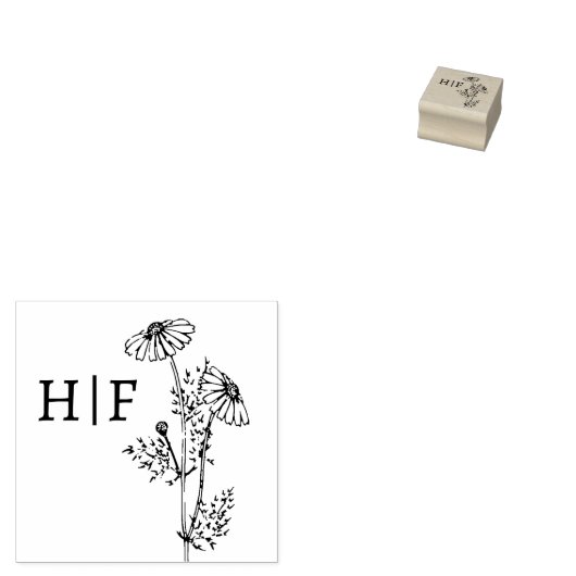 Elegante Daisy Bloem Monogram Bruiloft Rubberstempel (Gestempeld)