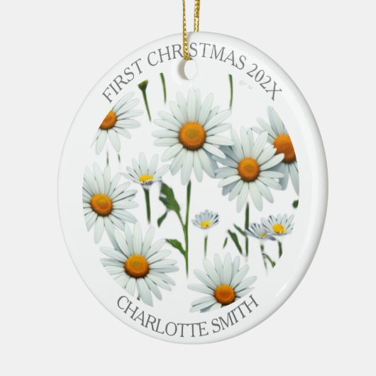 Elegante Daisy Boho Bloemen Eerste Kerstmis Keramisch Ornament (Links)