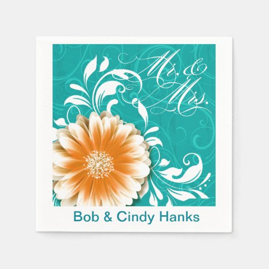 Elegante Daisy Scroll Flourish Mr & Mrs. Servetten (Voorkant)