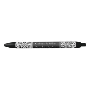 Elegante Damask Black Pattern Bruid Bruidegom Zwarte Inkt Pen