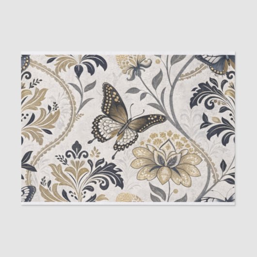 Elegante Damask Butterfly Decoupage Tissuepapier (Voorkant)