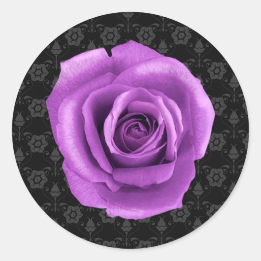 Elegante Damask en Paarse Rozen Sticker (Voorkant)