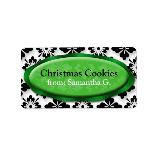Elegante Damask Green Christmas Cookies Labels (Voorkant)