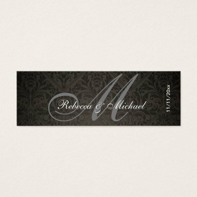 Elegante Damask Monogram Bruiloft Favor Labels Mini Visitekaartjes (Voorkant)