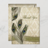 Elegante Damask Peacock bruiloft dank u Briefkaart (Voorkant / Achterkant)