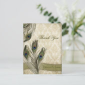 Elegante Damask Peacock bruiloft dank u Briefkaart (Staand voorkant)