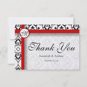 Elegante Damask Side Borders Red Trim Bedankt