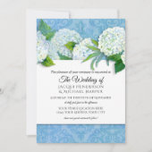 Elegante Damask Sky Blue Hydrangea Bloemenbruiloft Kaart (Voorkant)