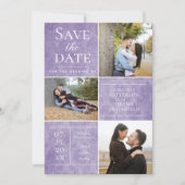 Elegante Damask Three Fotocollage | Paars Save The Date (Voorkant)