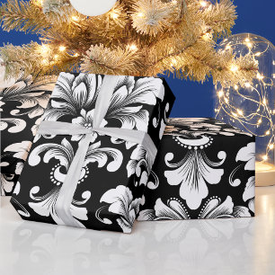 Elegante Damask zwart-wit inpakpapier rol