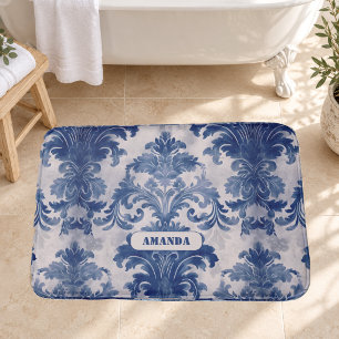 Elegante damast Blauwe toile de jouy monogram Badmat