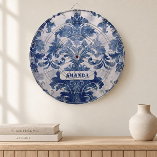 Elegante damast Blauwe toile de jouy monogram Dartbord