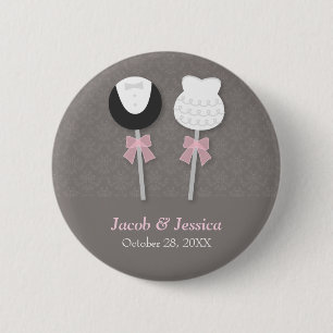 Elegante Damast Cake Pops Huwelijksfeest Favoren Ronde Button 5,7 Cm