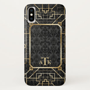 Elegante Damast Gouden Art Deco Aangepast Monogram iPhone X Hoesje