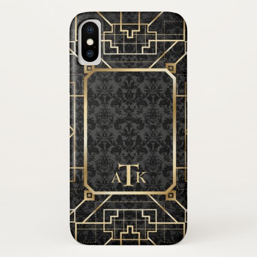 Elegante Damast Gouden Art Deco Aangepast Monogram Case-Mate iPhone Case (Achterkant)