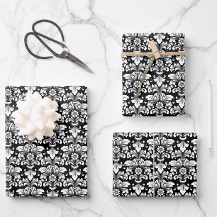Elegante damast Inpakpapier Plat Vel Set van 3
