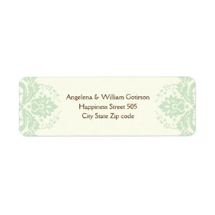 Elegante damast mint groen, bruin, ivoor bruiloft etiket