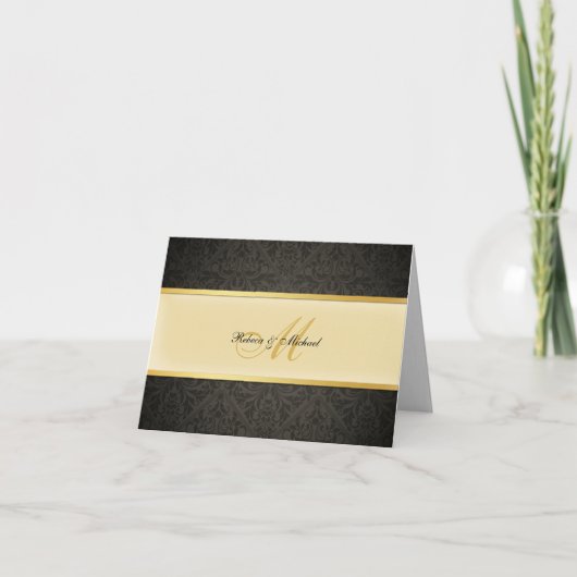Elegante Damast Monogram Huwelijk Bedankkaart (Voorkant)