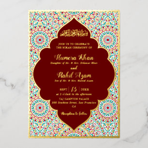 Elegante Damast Sierlijke Mihrab Moslim Bruiloft Folie Uitnodiging