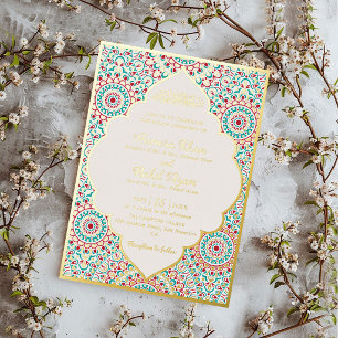 Elegante Damast Sierlijke Mihrab Moslim Bruiloft Folie Uitnodiging