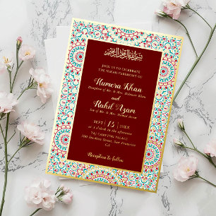 Elegante Damast Sierlijke Mihrab Moslim Bruiloft Folie Uitnodiging