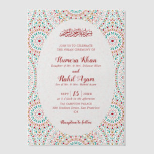 Elegante Damast Versierde Mihrab Moslim Bruiloft Vellum Uitnodigingen