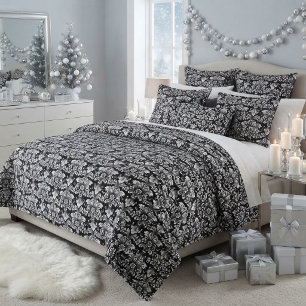 Elegante damast zwart en wit fleece deken