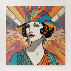 Elegante Dame Art Deco geïnspireerd Vrouwenportret Legpuzzel