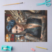 Elegante dame baas met Tattoo en draak decoupage Tissuepapier (Craft)