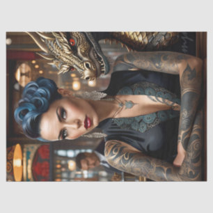 Elegante dame baas met Tattoo en draak decoupage Tissuepapier