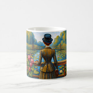 Elegante dame bij de lelie rivier koffiemok
