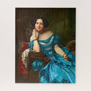 Elegante dame in blauwgroene jurk uit het verleden legpuzzel
