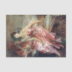 Elegante dame in een roze jurk (door Giovanni Bold Tissuepapier