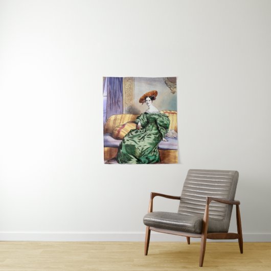 Elegante dame in groene jurk - Victoriaans kunstdr Wandkleed (In situ)