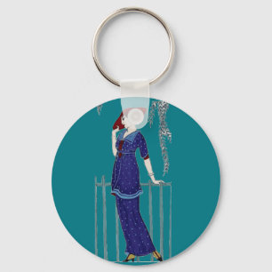 Elegante dame in Parijse mode uit de jaren 20 Sleutelhanger